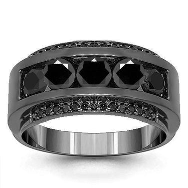 14K Solid Gold Black Rhodium Plated Mens Diamond Ring with Black Diamonds 3.50 Ctw